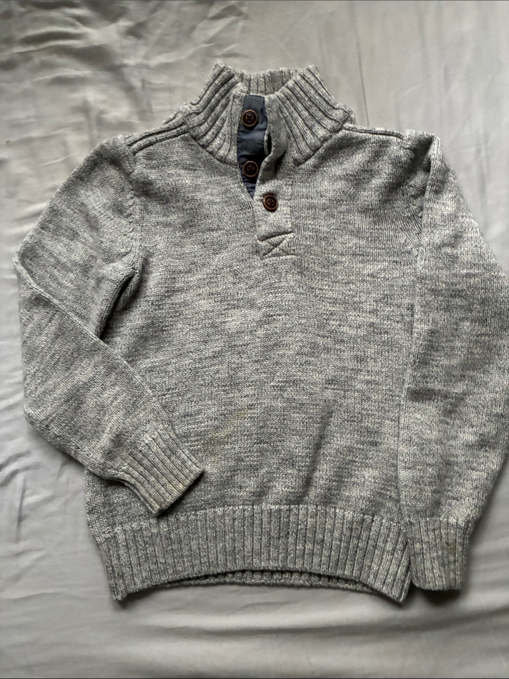 Big Boys-Grey Knit Quarter-Button Sweater